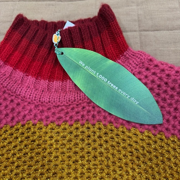 NWT FARM Rio Shiny Stripe Colorblock Turtleneck Sweater RED MULTI Medium $210 - Picture 11 of 12